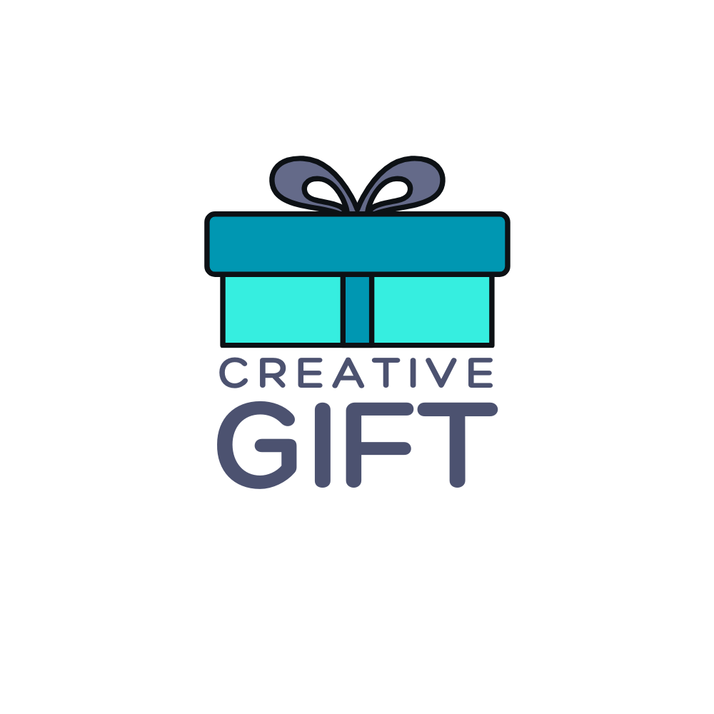Logo of the best custom gift shop Pakistan featuring a blue gift box with ribbon and creative gift text
