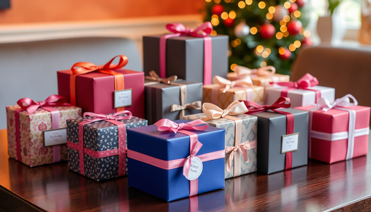 Wrapped gift boxes with ribbons on a table showcasing creative gift ideas for friends and family
