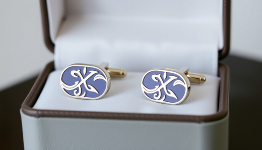 Elegant cufflinks with monogram design in a gift box perfect for personalized gift ideas for every occasion