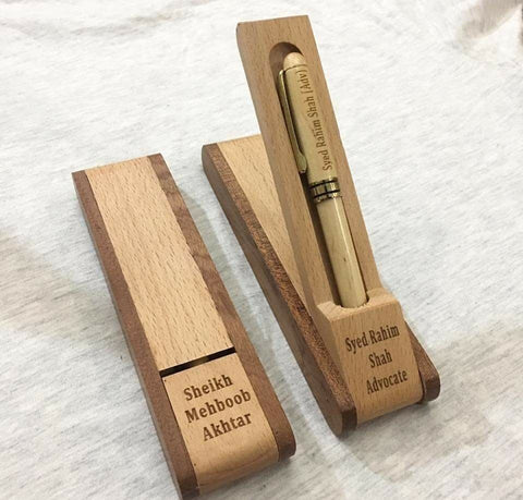 Wooden Stand With Wooden Pen