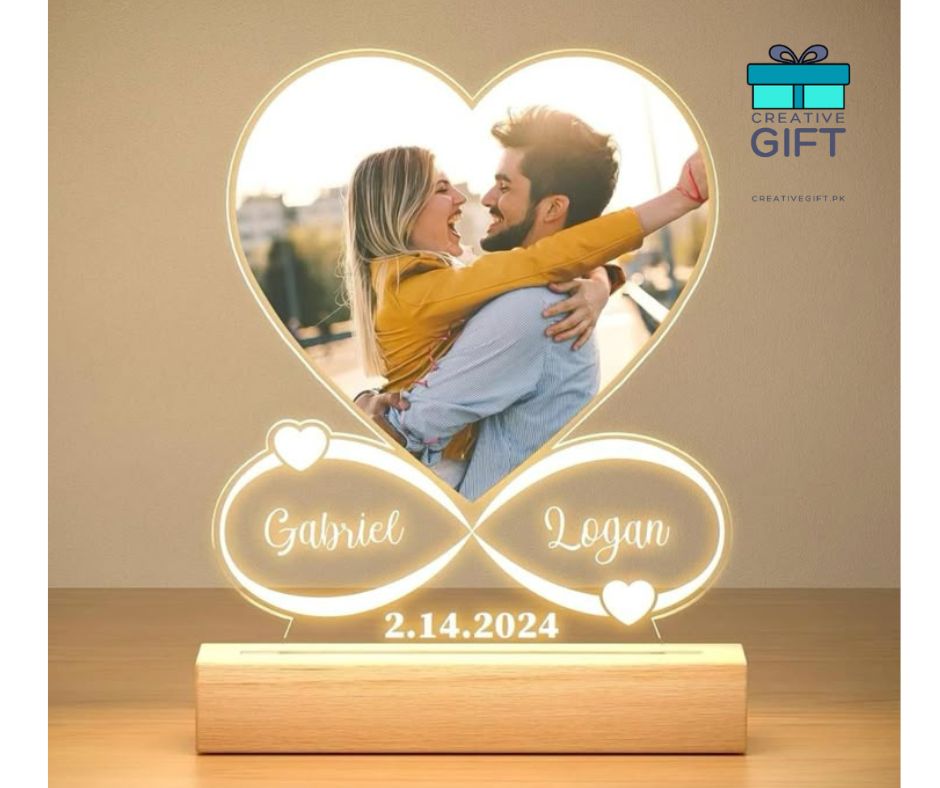 Personalized gifts for couples with custom names Gabriel and Logan and a heart-shaped photo frame