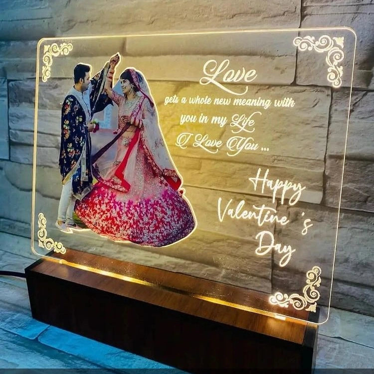 Personalized acrylic wedding gift featuring a couple dancing with love message and decorative corners