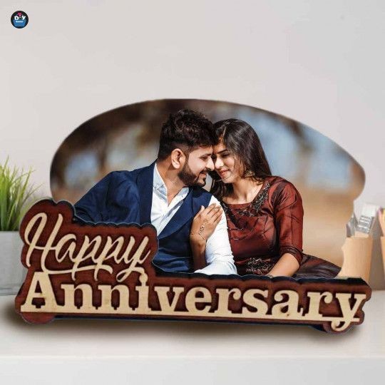Custom couple gift ideas featuring a romantic anniversary photo frame with Happy Anniversary text