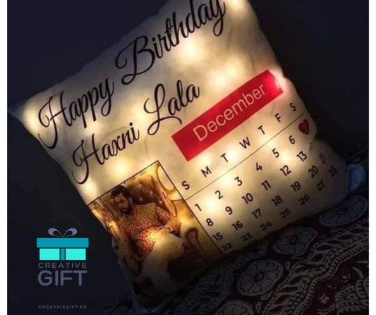 Customized LED cushion with birthday message calendar and personalized photo for December