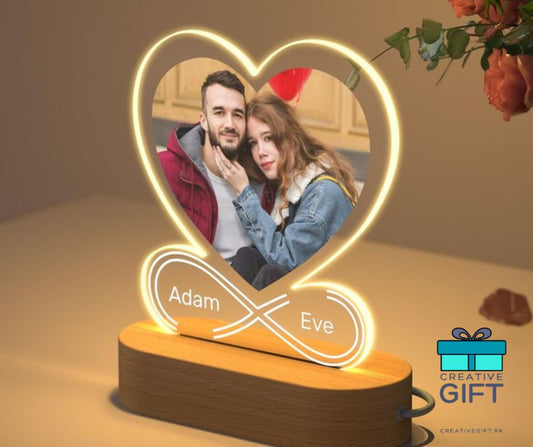 Personalized gifts for couples heart-shaped photo LED night light with names Adam and Eve