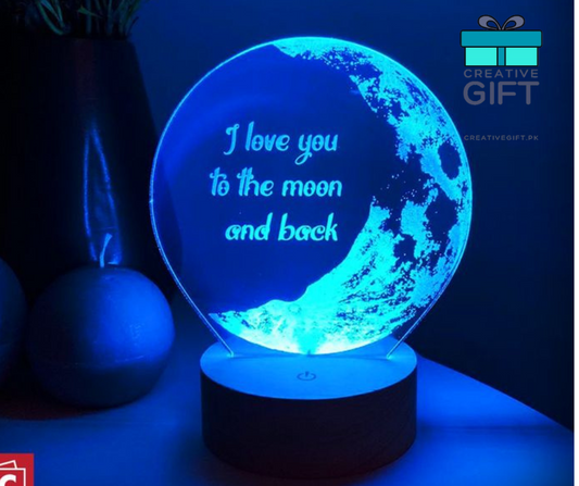Personalized moon night light lamp with I love you to the moon and back engraving glowing blue