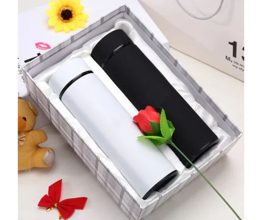 Creativegift.pk personalized temperature water bottles set in black and white with sleek design in a gift box
