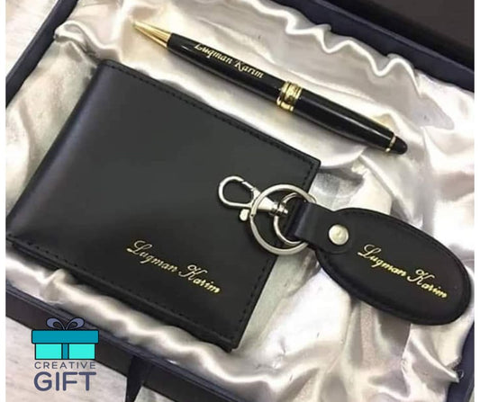 Leather Wallet keychain Pen Set