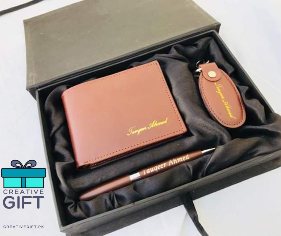 Leather Wallet keychain Pen Set